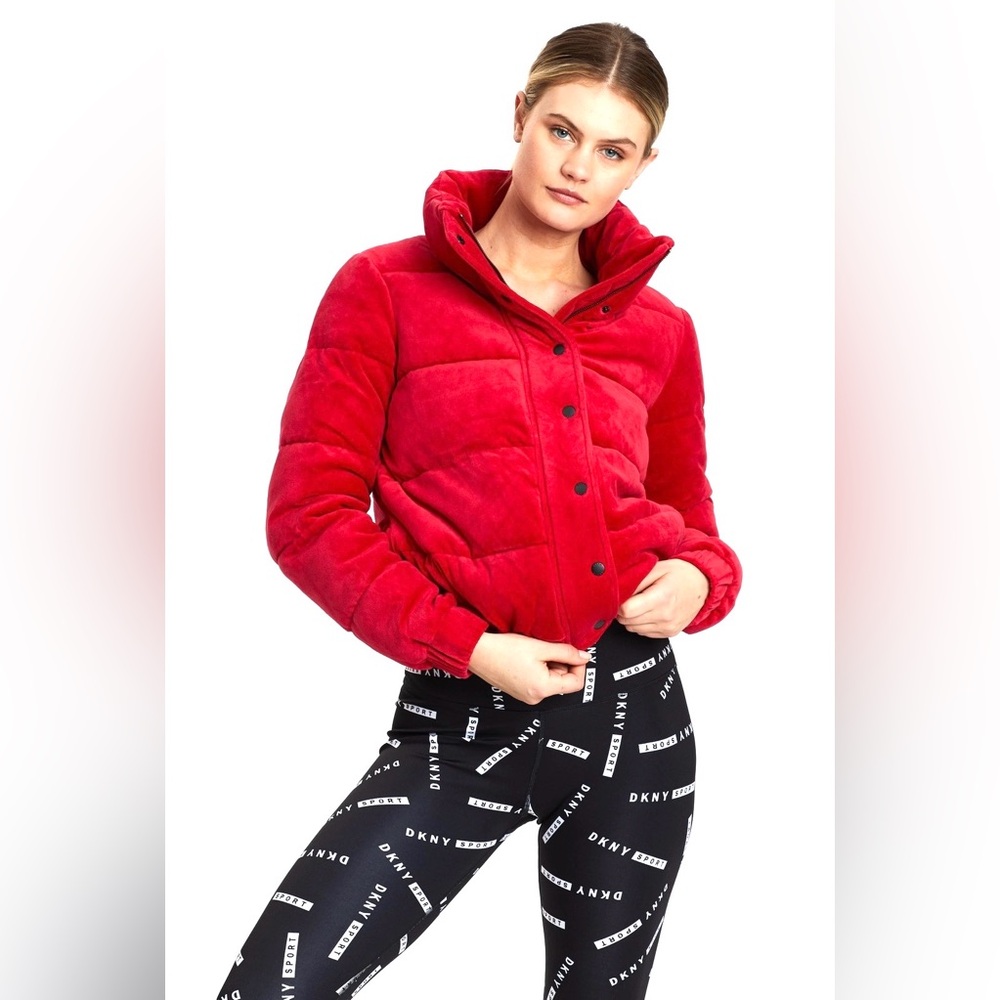 DKNY Velour Puffer Jacket With Logo